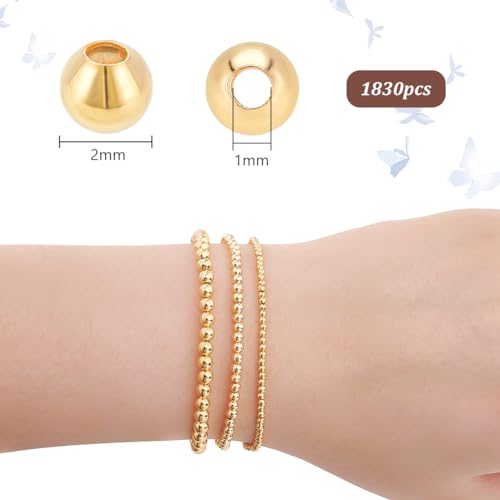 PH PandaHall 1830pcs 18K Gold Mini Seed Beads 2mm Seamless Smooth Long-Lasting Waist Metal Brass for Bikini Belly Chain Layered Bracelet Satellite Jewelry Making - size: 2mm