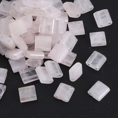 Beadia Natural Rose Quartz Stone Tila Beads 5x5mm Square 2-Hole Spacer Beads for DIY Bracelet Earring Making 15"/Strand - color: Rose Quartz, size: 5x5mm