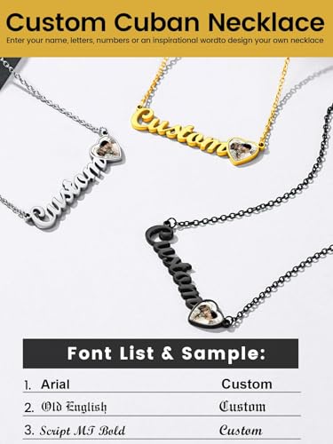 GoldChic JEWELRY Name Necklace Personalized for Men, Womens Custom Name Plate Chain, Stainless Steel Customized Old English Nameplate Choker with Curb Chains Custom, 16 inches to 30 inches - color: Photo & Rolo Chain 1.8 mm -Black