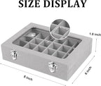 Velvet Jewelry Box 24 Grid Jewelry Earrings Display Organiser Box Ring Tray Holder Earrings Storage Case for Girls Women Wife Mom (Gray) - color: Gray