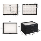 Jewelry Boxes with Glass Lid, Jewelry Boxes for Women 3-Tier Jewelry Organizer with 2 Drawers, Jewelry Display Case Gift for Women Girls Men - Black - color: Black 3-Layer
