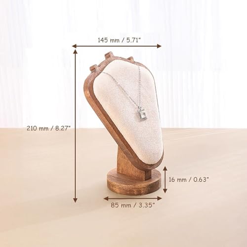 TANG SONG 8.27" Walnut Wooden Base Leather Soft Mat Necklace Display Stand Jewelry Organizer Holder (Walnut-Beige) - color: Walnut-Beige