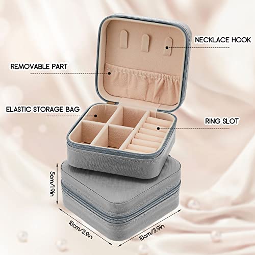 Taiyin Travel Jewelry Case, Bridesmaid Gifts Mini Jewelry Organizer, PU Leather Portable Earring Box for Women Girls - color: Gray