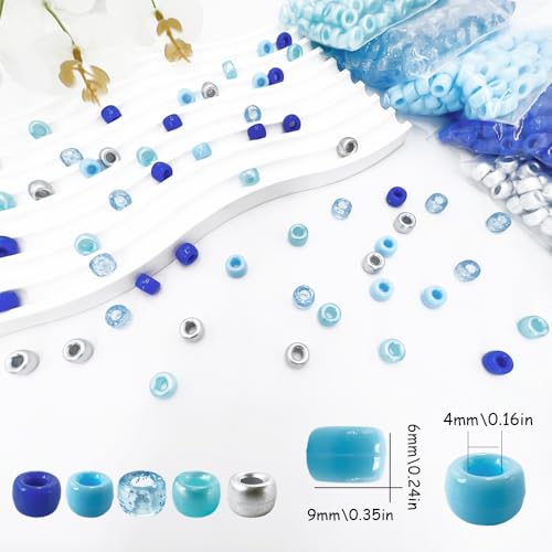 MIIIM 1000PCS 6x9mm Christmas Blue Pony Beads Bulk, 5 Styles Blue and Silver Kandi Beads for Bracelets Making Kit, Hair Braids Crafts for Jewelry Making (Christmas Blue) - color: Christmas Blue