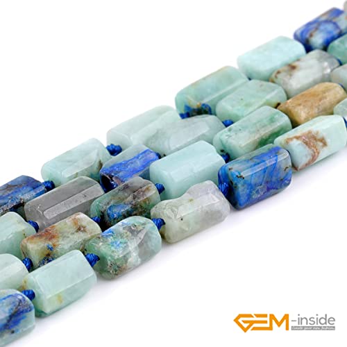GEM-Inside 28Pcs 8x12mm Natural Blue Chrysocolla Stone Gemstone Faceted Freeform Tube Column Chakra Beads for Jewelry Making Full 15" Strand Power Energy Healing - color: Blue Chrysocolla