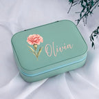 Custom Leather Jewelry Box with Name & Birth Flower Month, Birthday Gifts for Women, Personalized Jewelry Travel Case - Customized Jewelry Organizer Box, Mom Birthday Gifts, Rustic - color: Rustic