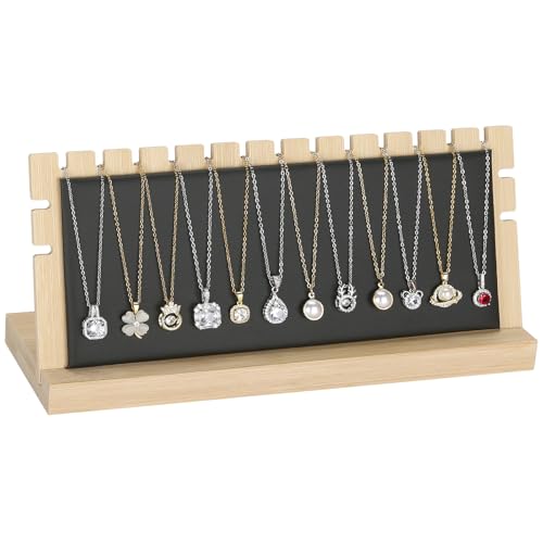 KUKUVR Wooden Necklace Display Stand, Detachable PU Pad Jewelry Organizer Holder for Necklace Pendant Bracelet Chain Earring, Jewelry Display for Selling, Retail, Home Storage (Black PU) - color: Black PU