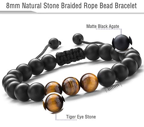 Hamoery Men Women 8mm Tiger Eye Stone Beads Bracelet Elastic Natural Stone Yoga Bracelet Bangle - color: Matte Tiger eye-21018