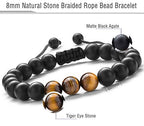 Hamoery Men Women 8mm Tiger Eye Stone Beads Bracelet Elastic Natural Stone Yoga Bracelet Bangle - color: Matte Tiger eye-21018