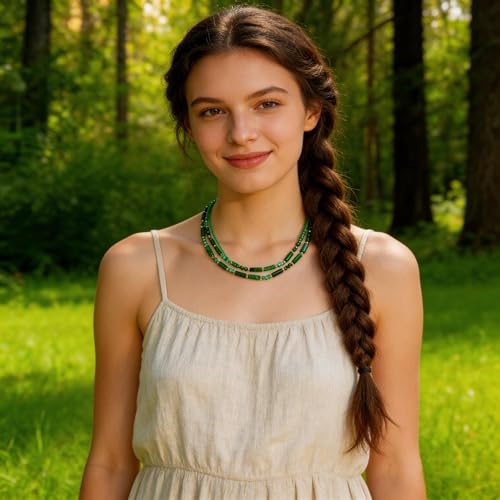 Elisheva Natural Stone Choker Necklace for Women, Boho Natural Emperor Jasper Stone Lace Agate Beaded Crystal Necklace, Gemstone Jewelry Gift for Her - style: 2 layered green emperor stone