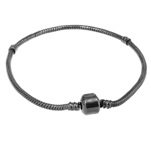 RUBYCA 5pcs 6.3" Gunmetal Black Clasp European Snake Chain Charm Bracelet fit Charm Beads DIY Gift - color: Gunmetal Black, size: 16 CM