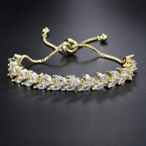 3PCS Tennis Bracelets for Women Set - Stackable Gold & Silver Plated Brass - Round & Marquise Cubic Zirconia - Adjustable & Foldover Clasp - Elegant Jewelry Gift for Her, Mom, Wife, Girlfriend - color: Gold - 3PCS Bracelet Set