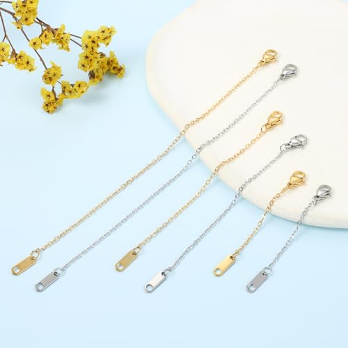 KOPOX 6 Piece Necklace Extender, Silver Necklace Extender, 2", 4", 6" Delicate Necklace Extender Set for Bracelets, Anklets and Jewelry Making (Silver) - color: Silver