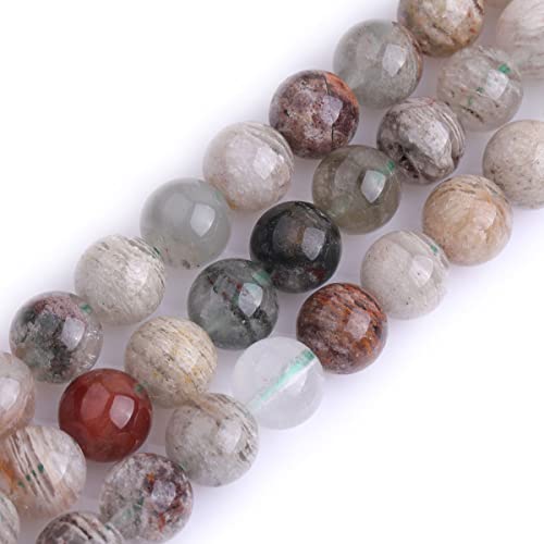 JOE FOREMAN 10mm Mixed Ghost Rock Quartz Round Beads for Jewelry Making Strand 15" Natural Stone Semi Precious Gemstone DIY Handmade Craft Supplies - color: Mixed Color, size: 10mm