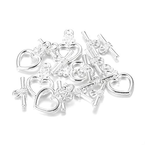 Craftdady 20 Sets Silver Heart Toggle Clasps T Bar Closure End Clasps for Bracelet Necklace Making - color: Silver, 20x13mm