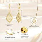 925 Sterling Silver Dangle Earrings for Women, 14K Gold Plated Filigree Dangling Leverback Earrings, Geometric Hypoallergenic Lightweight Dangly Drop Earings for Women Trendy Jewelry Gifts - color: C-14K Gold