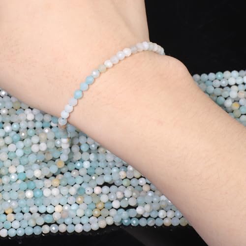 180pcs 2mm Natural Amazonite Gemstone Beads Faceted Round Loose Stone Beads for Jewelry Making - color: Amazonite, size: 1.9-2.4mm