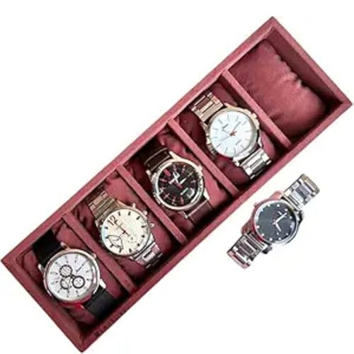 La Trove 5 Slot Watch Organizer Tray, Drawer Storage Organizer for Watches, Bracelets & Jewelry, Men & Women, Pink - color: Pink