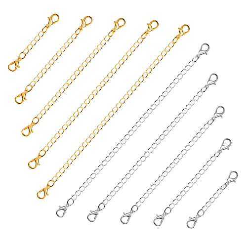 Chain Extenders for Necklaces, Anezus 10pcs Jewelry Extenders for Necklaces, Stainless Steel Chain Extenders for Necklace, Bracelet and Anklet (Assorted Sizes) - color: Silver and Gold