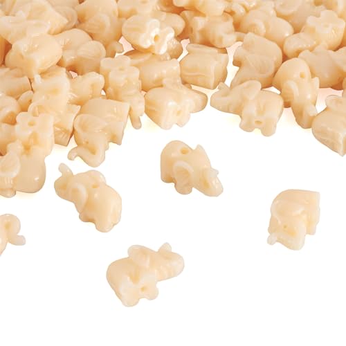 Craftdady 200Pcs Resin Elephant Spacer Beads Carved Animal Lucky Charm Beads 18x12mm for Jewelry Craft Making (Beige) - color: Beige Elephant