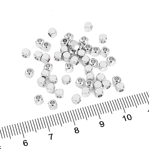 BEADIA Silver Plated Cube Spacer Beads Round 3x3mm 50pcs for Jewelry Making Findings Non Tarnish - color: Silver, size: 3x3mm Round Cube