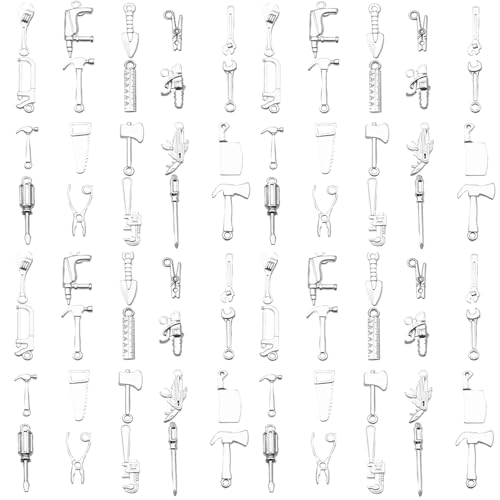 Youdiyla 80pcs Alloy Bright Silvery Father's Day Series New Tool Set Pendant Jewelry Making DIY Keychain Earrings Pendant Various Design Charms for Jewelry Making Bracelets Necklace (SN903) - color: SN903