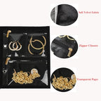 GSXRB Travel Jewelry Organizer Case with Clear Zipper Pouches,3pcs Velvet Jewelry Storage Book Binder, Multi-Layer Inner Pages for Earrings/Rings/Necklace/Bracelet, Compact & Waterproof(Black lining) - color: Black lining