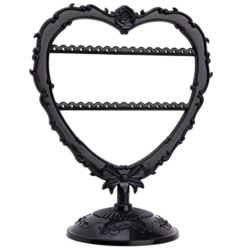 Cute Heart Earring Holder Small Jewelry Organizer Display Stand (Black)