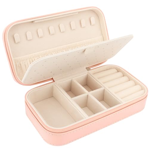 DesignSter Travel Jewelry Box, PU Leather Portable Jewelry Case, Small Jewelry Boxes for Gifts, Travel Jewelry Organizer for Women Rings Earrings Necklaces Bracelets (Dusty Pink) - color: Dusty Pink