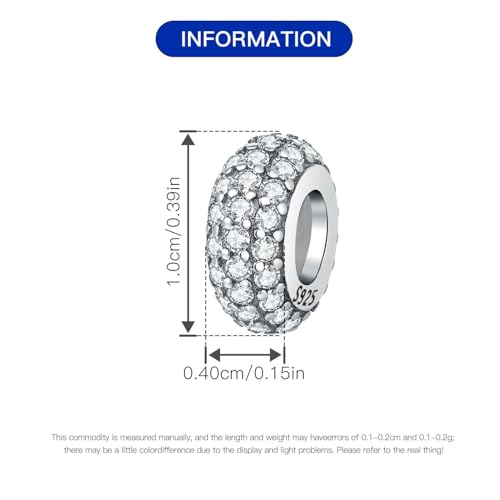 Spacer Stopper Beads for Bracelets & Necklaces, 925 Sterling Silver Beads | Smooth & Pave Cubic Zirconia (White, Blue, 18K Gold Plated) | Anti-Slide Separator Charms S925 Women Jewelry - color: 2Pcs Silver CZ Spacer