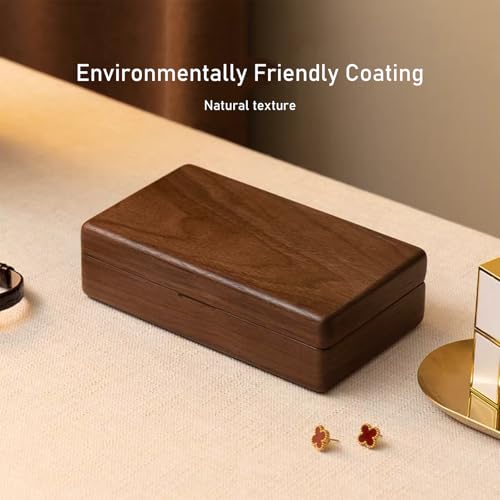Wooden Jewelry Box, Simple Solid Wood Wooden, Ring Holder and Necklace Organizer, Black Walnut - size: L16.5*W9.5*H4cm