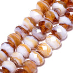 7.5×10mm 50pcs Brown White Facted Lampwork Glass Beads for Jewelry Making, Flat Round Handmade Murano Beads for Bracelets, Crafts, Friendship Bracelet Kit, Rosary Making - color: Brown White