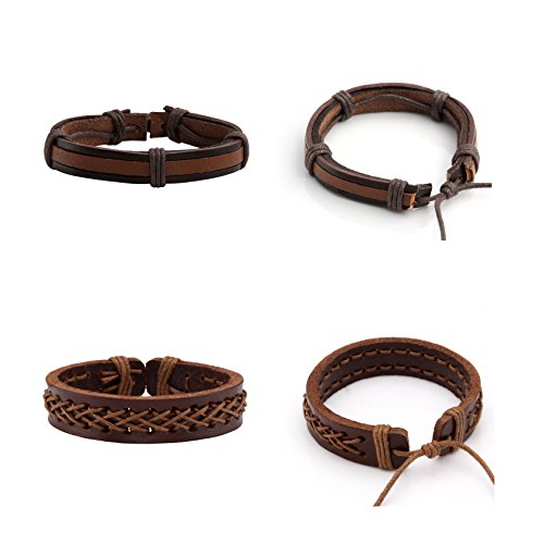 MILAKOO 10 Pcs Braided Leather Bracelet for Men Women Wooden Beaded Bracelets Wrap Adjustable