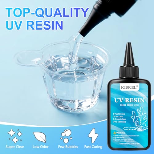 KISREL UV Resin Jewelry Making Kit, 200g Crystal Clear Resin with Light and Molds, DIY Jewelry Making Kit, Resina Starter Kit for Keychain and Earring - size: 200g
