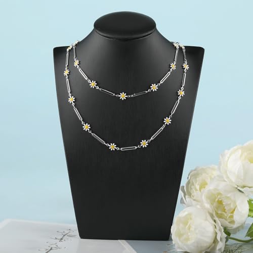YOUBEIYEE 16.4 Feet Silver Plated Brass Chain for Jewelry Making Silver Paperclip Chain Enamel Daisy Flower Chains Bulk with Jump Rings Lobster Clasps - color: Daisy