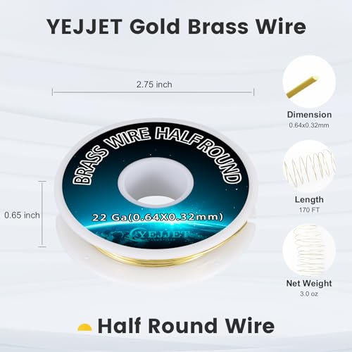 Extra Long 22 Gauge Half Round Brass Wire 0.64x0.32mm - 3.0 oz 170 Feet Wire Art, Crafting Bulk Spool - color: 22 Gauge 0.64*0.32 mm, size: 3 oz brass wire
