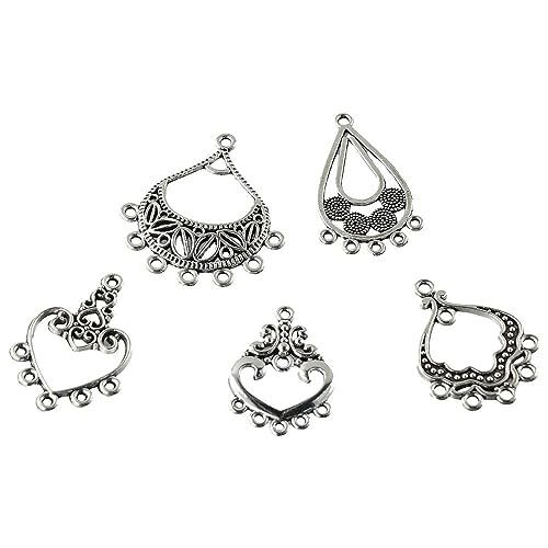 60Pcs Tibetan Antique Silver Dangle Chandelier Component Links,15 Styles Alloy Earrings Connector Charms,Hollow Charms Connectors for Jewelry Making