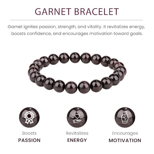 Crystal Vibe 8mm Beaded Bracelets For Women Men - Healing Crystal Bracelet - Adjustable Size - color: Garnet