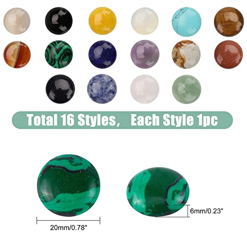 SUPERFINDINGS 16 Styles Half Round Gemstoness Cabochon 20mm Flat Back Stones Beads Quartz Crystal Cabochons for Bracelet Necklace Jewelry Making - size: 20mm