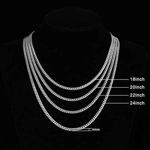 4/6mm Cuban Link Chains for Men - Gold/Silver Plated Stainless Steel Miami Curb Chain Necklace - No Tarnish Hip Hop Mens Jewelry, 18"/20"/22"/24" - color: 4MM Silver Chain, size: 24inch