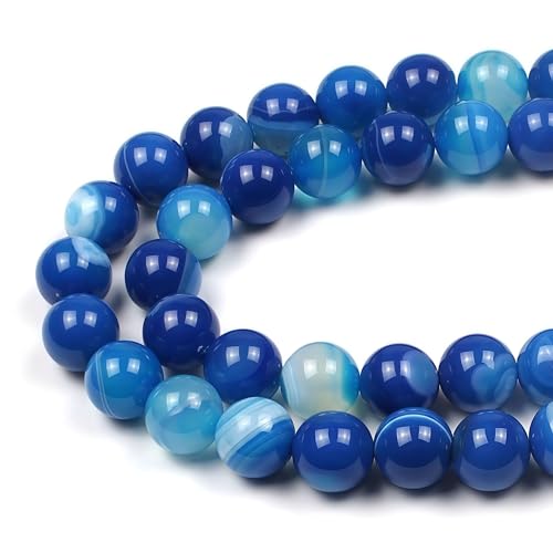 MJDCB Natural Stone Beads Blue Striped Agate Round Loose Beads for Jewelry Making DIY Bracelet Necklace (6mm) - color: Blue Striped Agate, size: 6mm