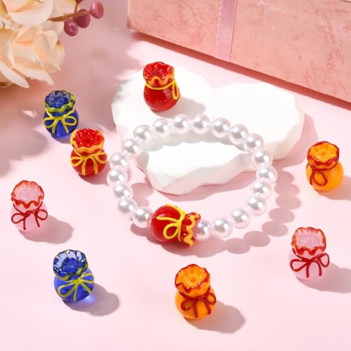 Stiesy Fukubukuro Glass Beads 12Pcs, 4 Colors Imitation Jade Good Luck Charm Beads Spacer for Jewelry Making, Bracelet Pendant DIY, Present Crafting - color: Fukubukuro-4 Color-12pcs