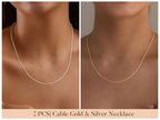 IEFWELL 14K-Real-Gold-Plated S925 Sterling Silver Chain Necklace for Women, 1.2/0.8mm Satellite Bead Cable Box Chains Set Hypoallergenic Sturdy Women's Chain Necklace, 16/18/20/22 Inch Jewelry Gifts - color: Cable Chain, size: 16 Inch (Women's Choker Leng