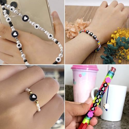 Cheriswelry 200pcs 7mm White Heart Acrylic Flat Round Beads Black Opaque Plastic Disc Coin Pony Loose Spacer Love Heart Beads for DIY Craft Earring Bracelet Necklace Keychains Jewelry Making - color: Black Heart Beads