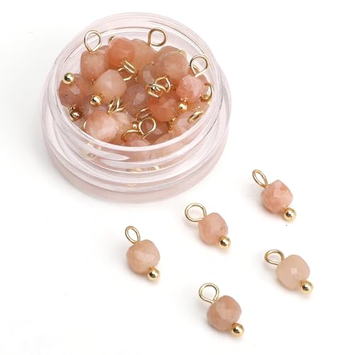 Beadia Natural Faceted Cube Stone Charms 4mm 30pcs with Untarnish Metal Accessories Loose Square Beads for DIY Jewelry Making - color: Sunstone