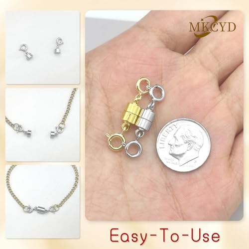 MKCYD Double Magnetic Necklace Clasps and Closures, Necklace Extenders for Women, 14K Gold and Silver Magnetic Jewelry Clasps for Bracelets - color: 6Pcs Gold