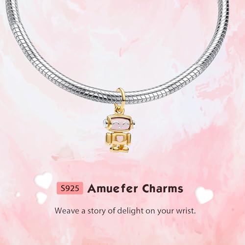 Love Family Friendship Graduation Mothers Nurses Day S925 Bead Pendant Charms for Pandora Bracelets Necklaces, Gifts Women, for Anniversary Birthday Valentines Day Christmas, Silver Gold - style: Robot Charms 14K Gold Plated
