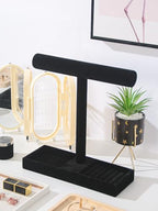 Multi-Use Jewelry Holder Stand, Necklace Bracelet Ring Organizer Stand, Scrunchie Watches Velvet Jewelry Holder Stand With Tray for Women Home Use(Black Color) - color: Black