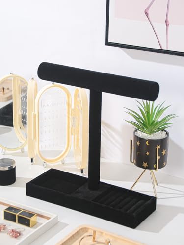 Multi-Use Jewelry Holder Stand, Necklace Bracelet Ring Organizer Stand, Scrunchie Watches Velvet Jewelry Holder Stand With Tray for Women Home Use(Black Color) - color: Black