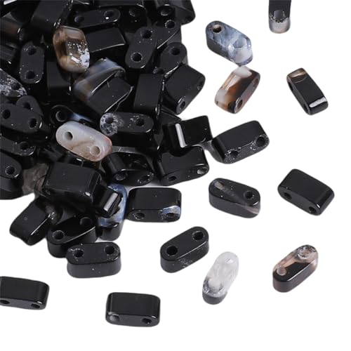 Beadia Natural Black Striped Agate Stone Tila Beads 5x2mm Rectangle 2-Hole Spacer Beads for DIY Bracelet Earring Making 15"/Strand - color: Black Striped Agate, size: 5x2mm